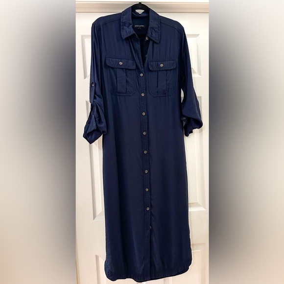Banana Republic Maxi Shirt Dress Adjustable Sleeves Navy Blue sz Small - Picture 3 of 8